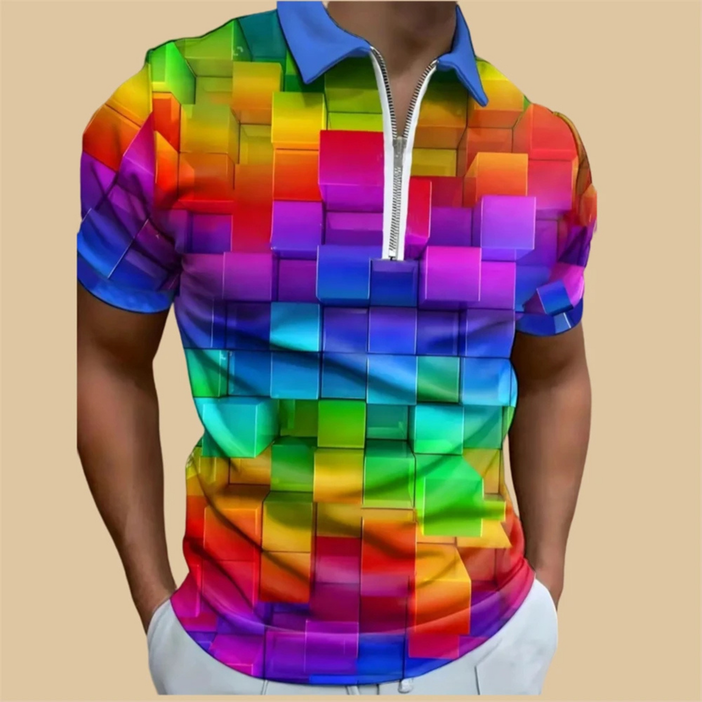 Volmar -  Heren Gradient Polo Shirt met Ritskraag - Korte Mouw, Casual Pasvorm, Ombre Design