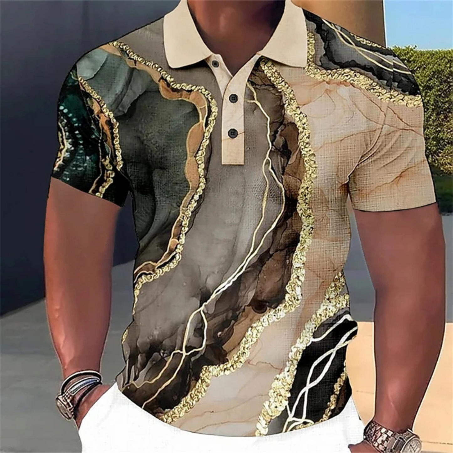 StedMen - Heren Casual Poloshirt met Abstracte Print, Korte Mouw, Slim Fit