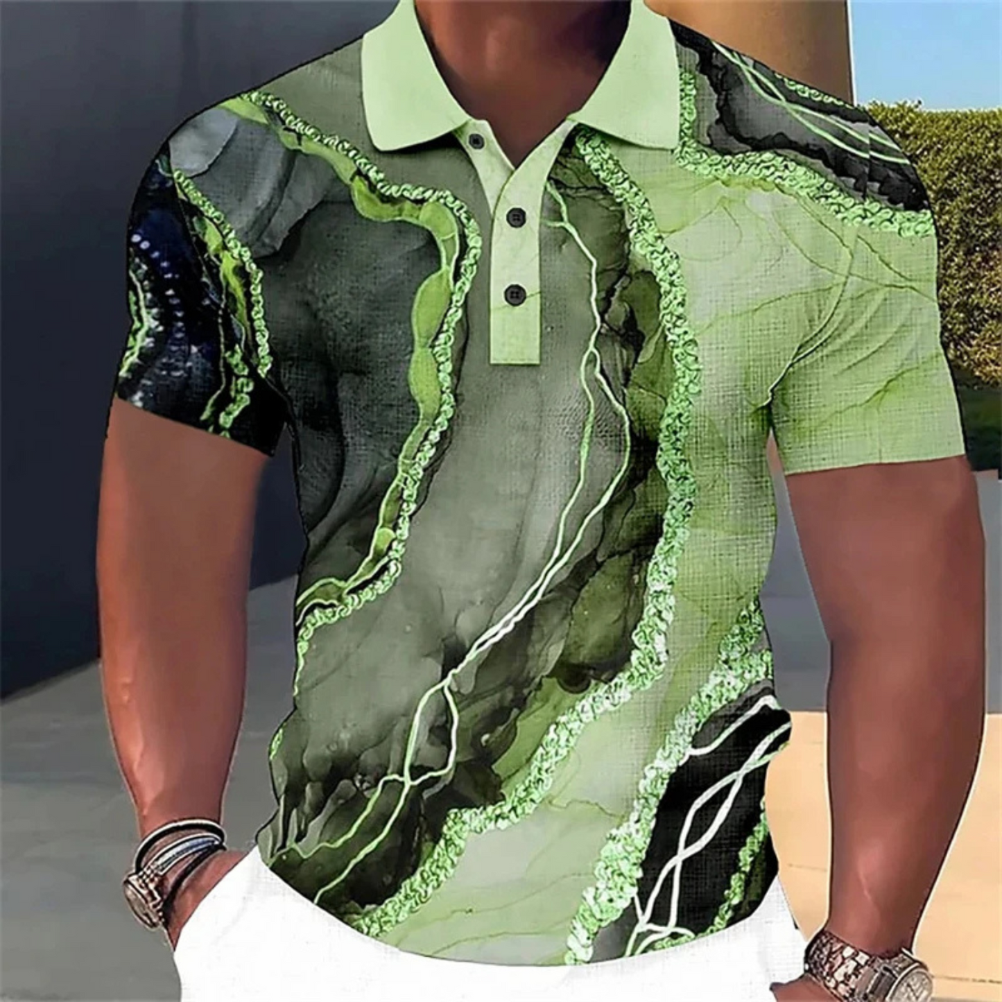 StedMen - Heren Casual Poloshirt met Abstracte Print, Korte Mouw, Slim Fit