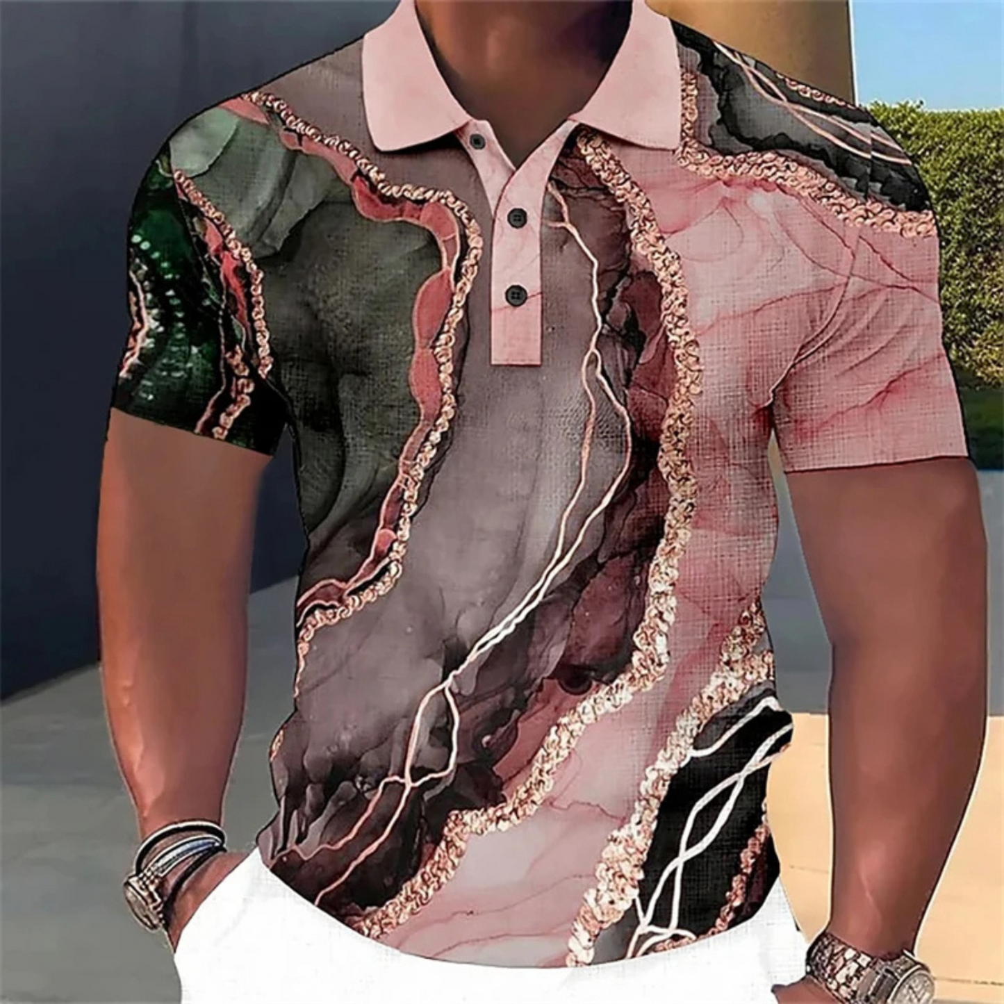 StedMen - Heren Casual Poloshirt met Abstracte Print, Korte Mouw, Slim Fit