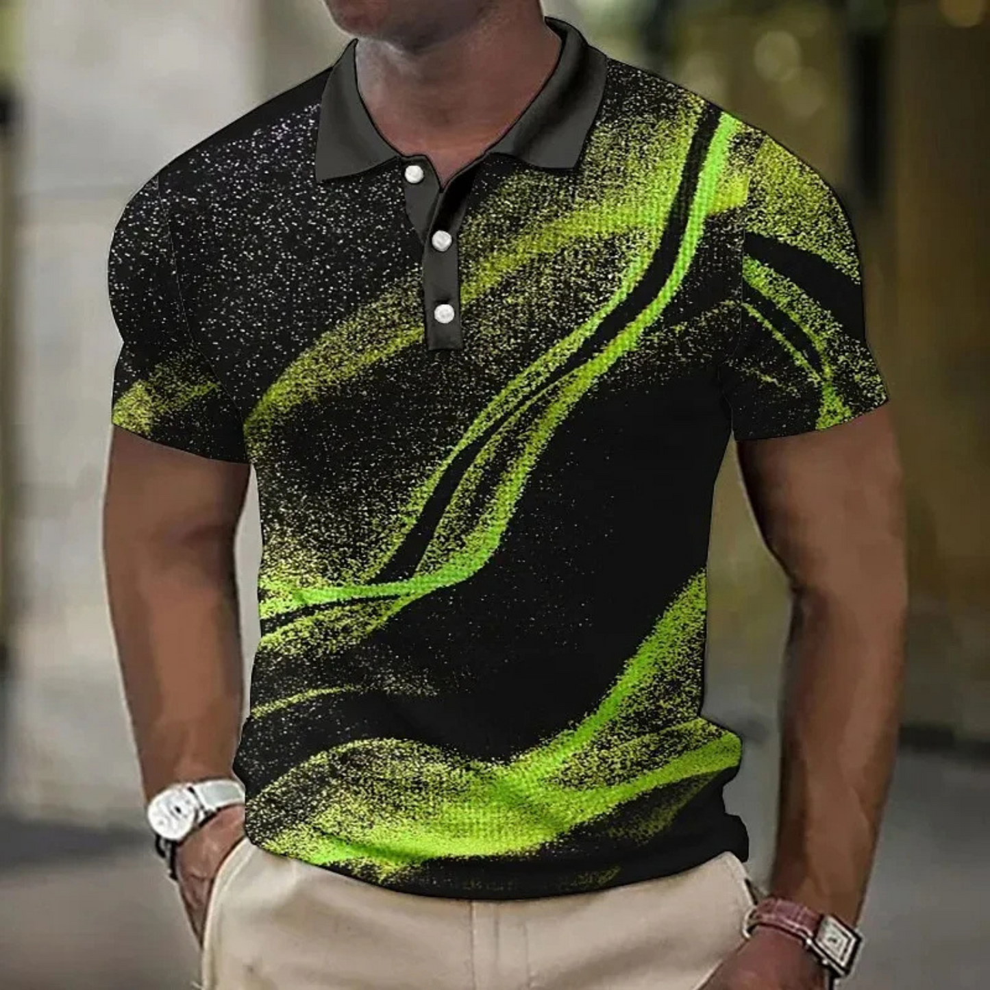 StedMen - Heren Casual Poloshirt met Abstracte Print, Korte Mouw, Slim Fit