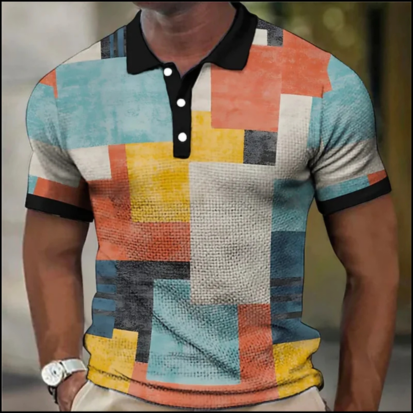 NuMove - Herenshirt met Geometrische Print en Korte Mouwen, Casual Pasvorm