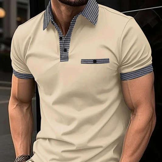 Erfgoed -Heren Poloshirt met Geruite Accenten, Slim Fit, Korte Mouw, Casual Kleding