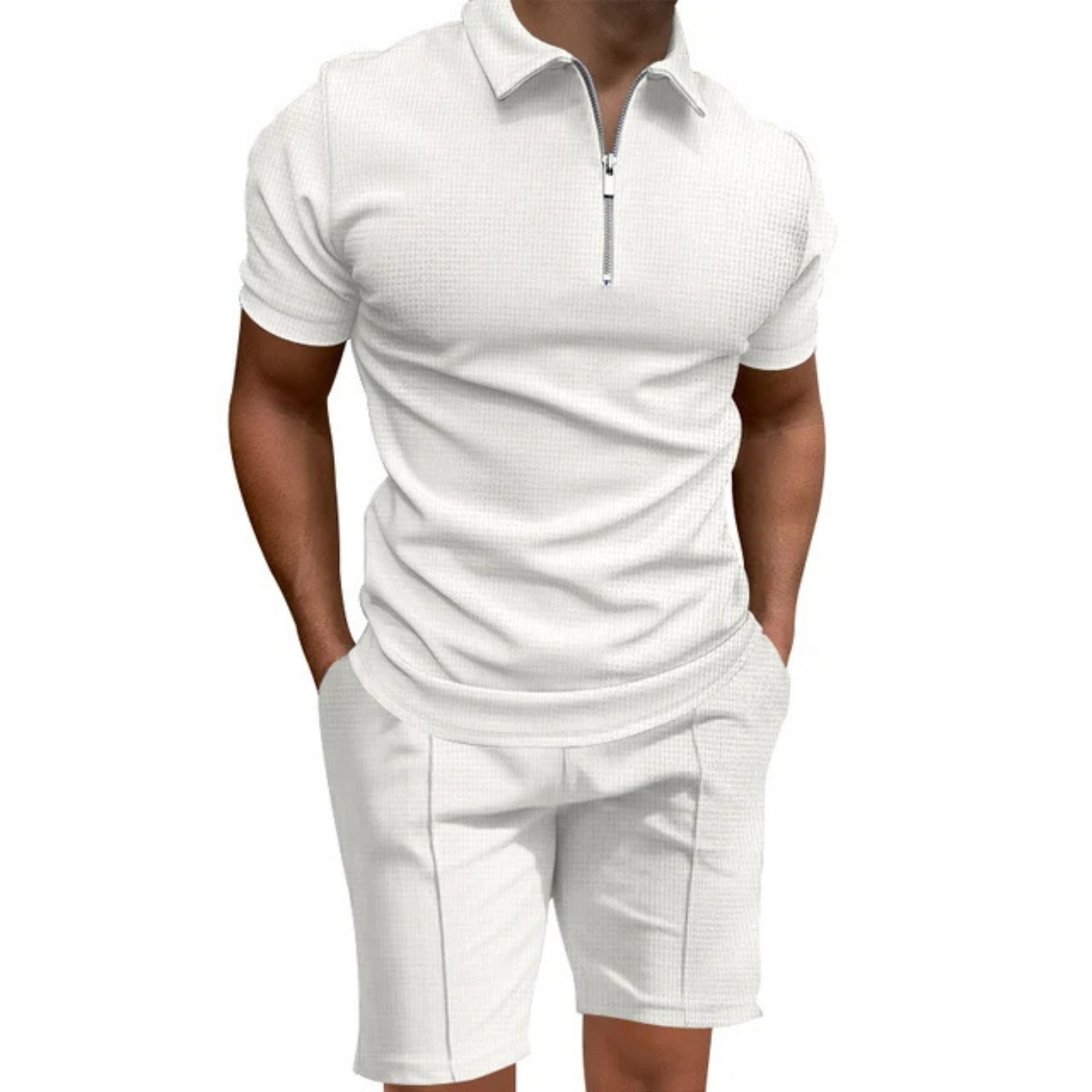 Zelvor - Heren Korte Mouw Ritssluiting Polo Set - Casual Tweedelig Outfit met Shorts