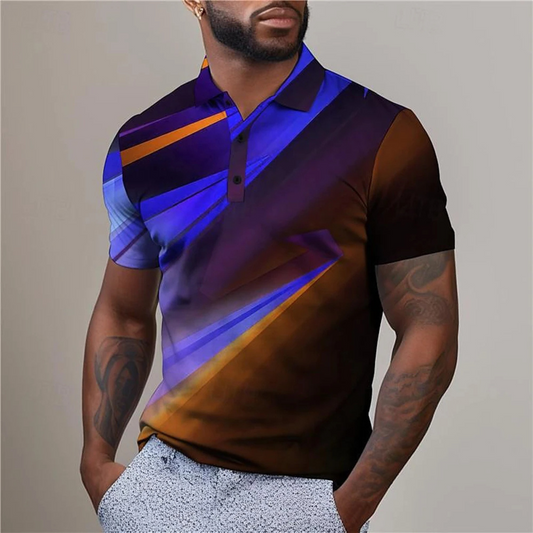 Kradex - Heren Moderne Kunst Polo Shirt met Abstract Grafisch Design - Korte Mouw, Casual Pasvorm, Knoopsluiting