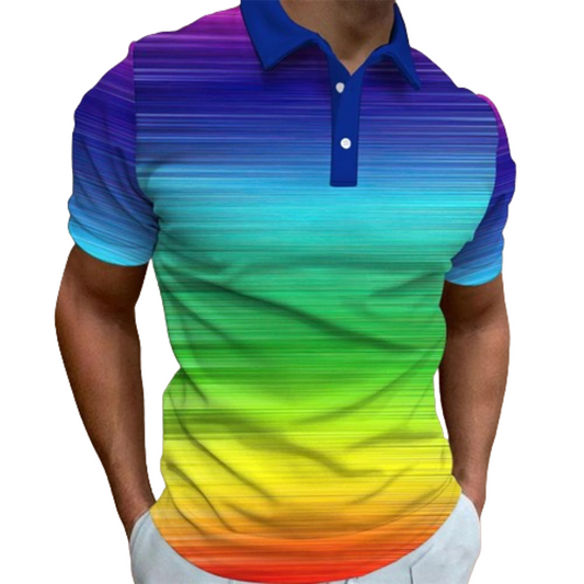 Zanvor - Heren Gestreepte Gradient Polo Shirt met Knoopsluiting - Korte Mouw, Casual Pasvorm, Ombre Design