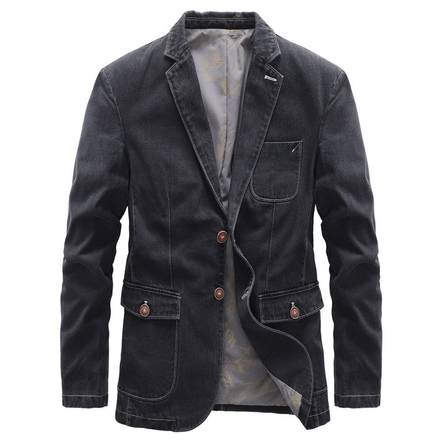 Joseph -  Heren Denim Blazer met Ingesneden Revers, Knoopsluiting, Casual Slim Fit Jasje