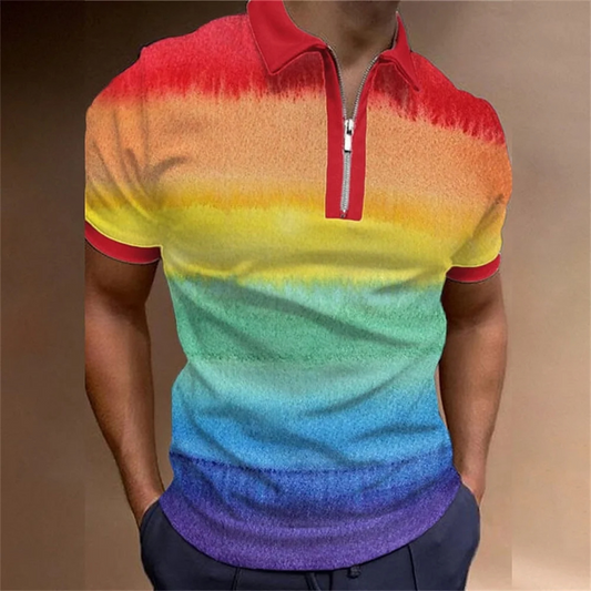 Volmar -  Heren Gradient Polo Shirt met Ritskraag - Korte Mouw, Casual Pasvorm, Ombre Design