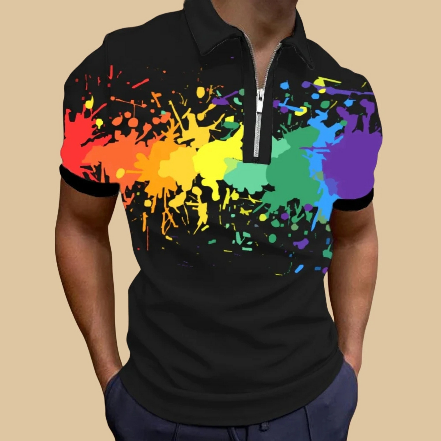 Volmar -  Heren Gradient Polo Shirt met Ritskraag - Korte Mouw, Casual Pasvorm, Ombre Design