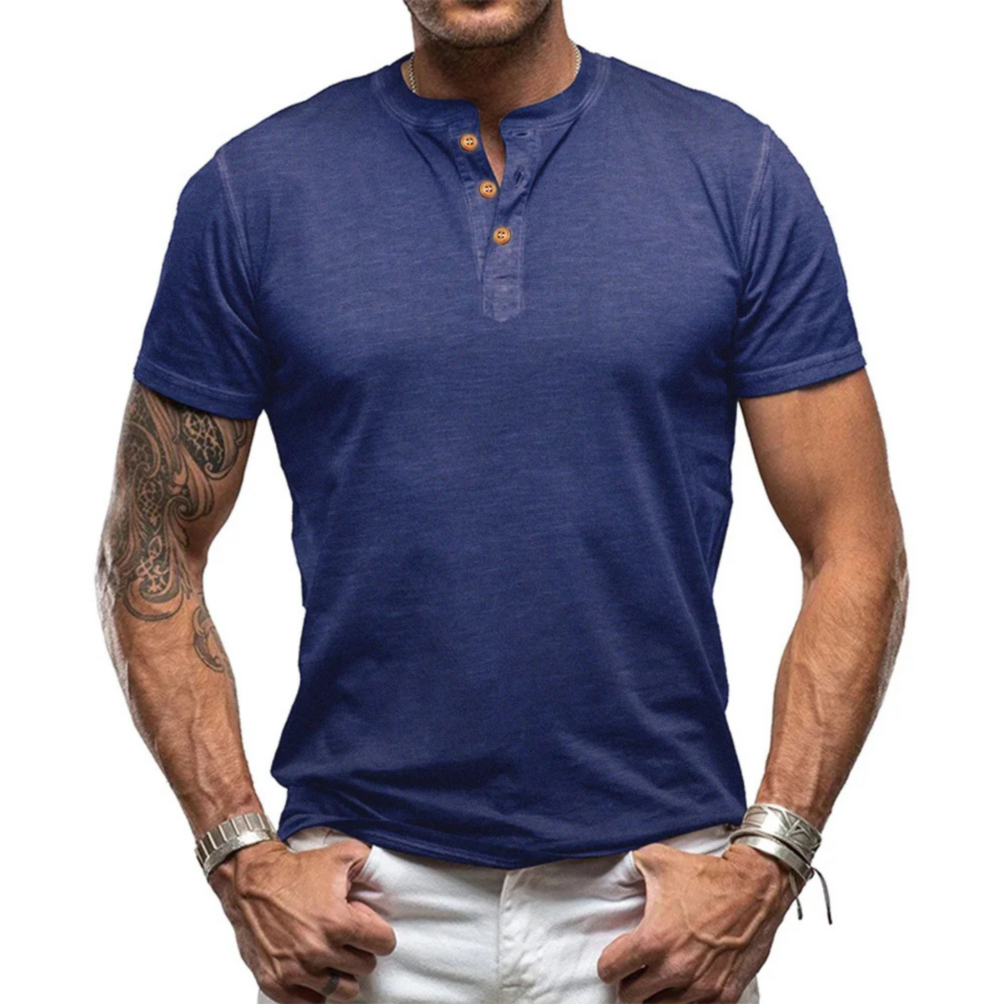 Jadiel - Heren Korte Mouw Henley T-Shirt - Casual, Slim Fit, Knoopsluiting