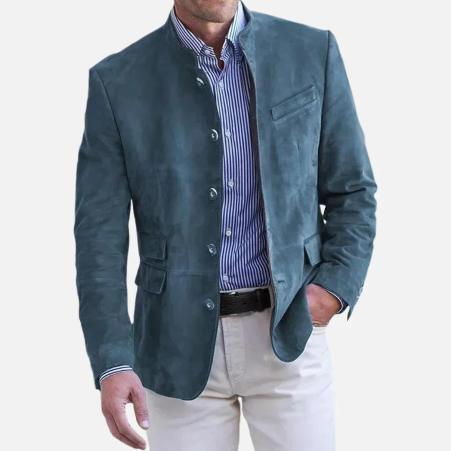 Jackson - Heren Suède Blazer met Opstaande Kraag, Knoopsluiting, Slim Fit, Casual Jasje