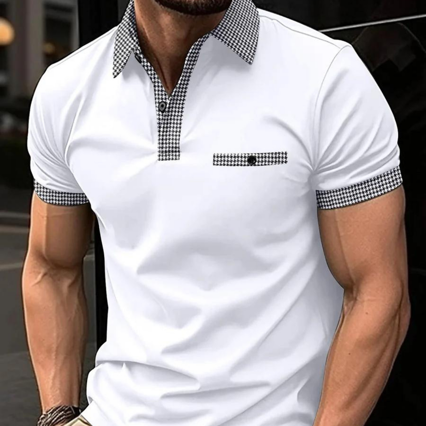 Erfgoed -Heren Poloshirt met Geruite Accenten, Slim Fit, Korte Mouw, Casual Kleding