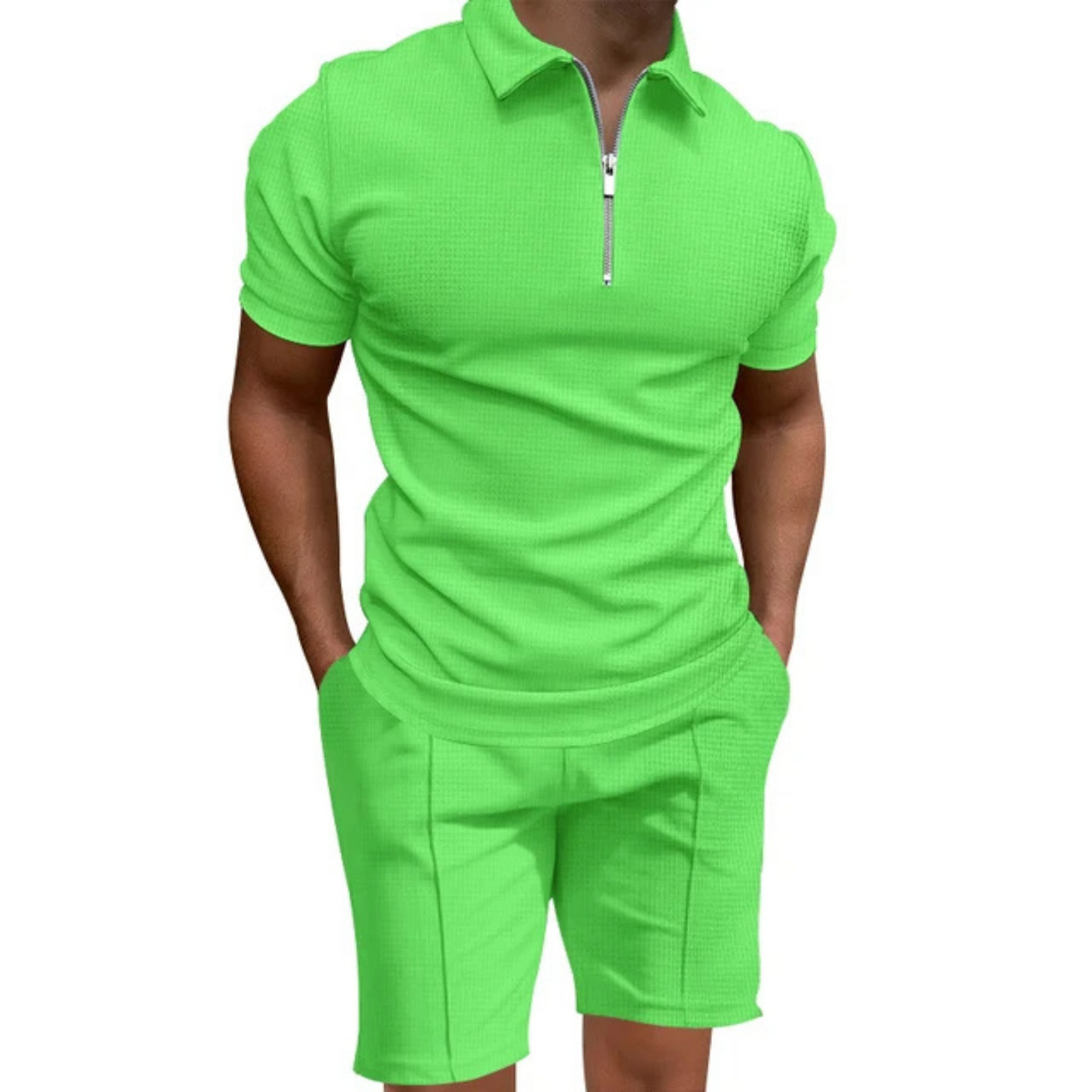 Zelvor - Heren Korte Mouw Ritssluiting Polo Set - Casual Tweedelig Outfit met Shorts