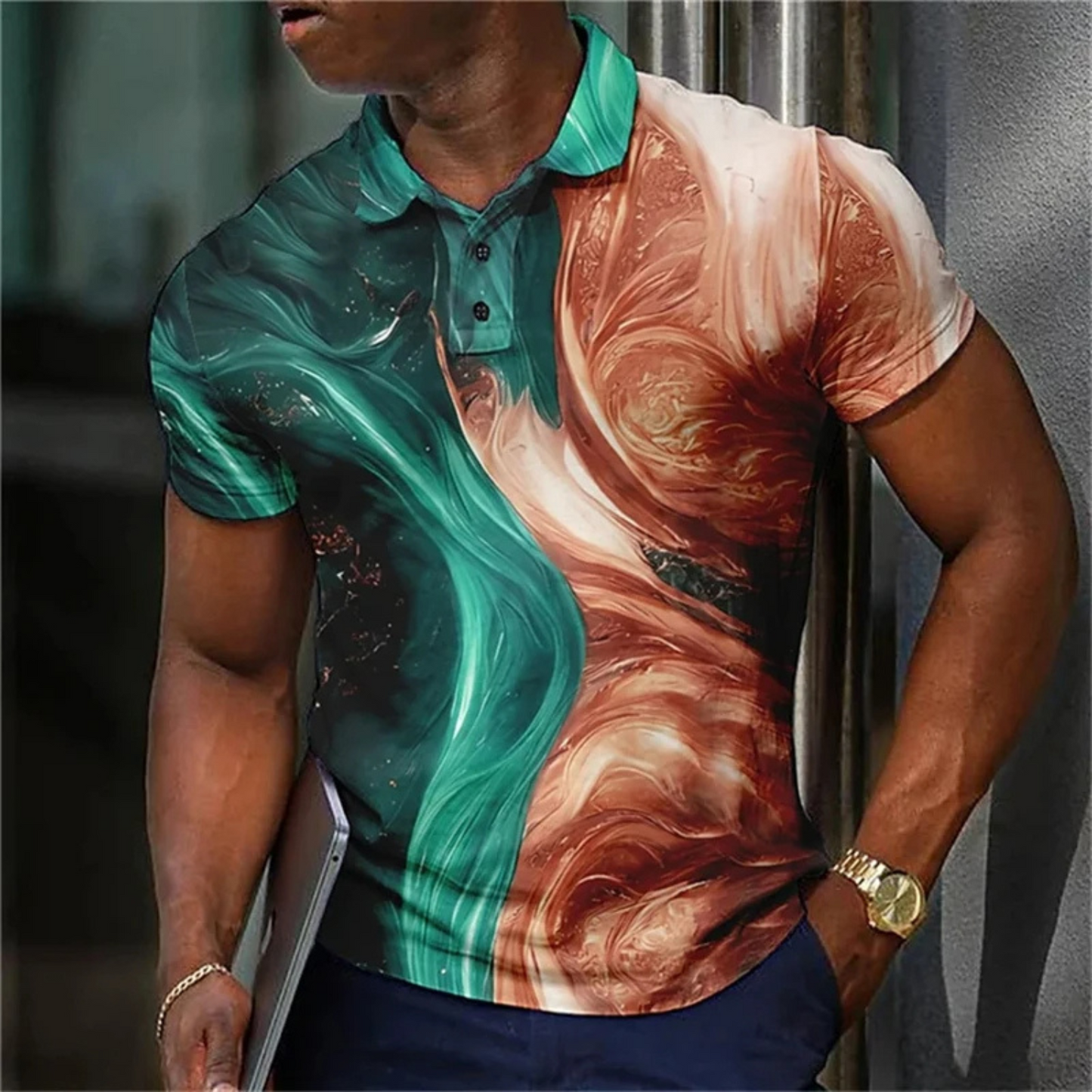 StedMen - Heren Casual Poloshirt met Abstracte Print, Korte Mouw, Slim Fit