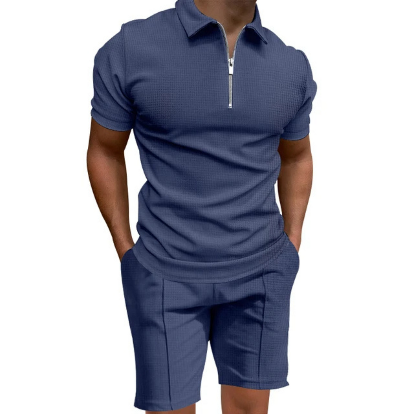 Zelvor - Heren Korte Mouw Ritssluiting Polo Set - Casual Tweedelig Outfit met Shorts