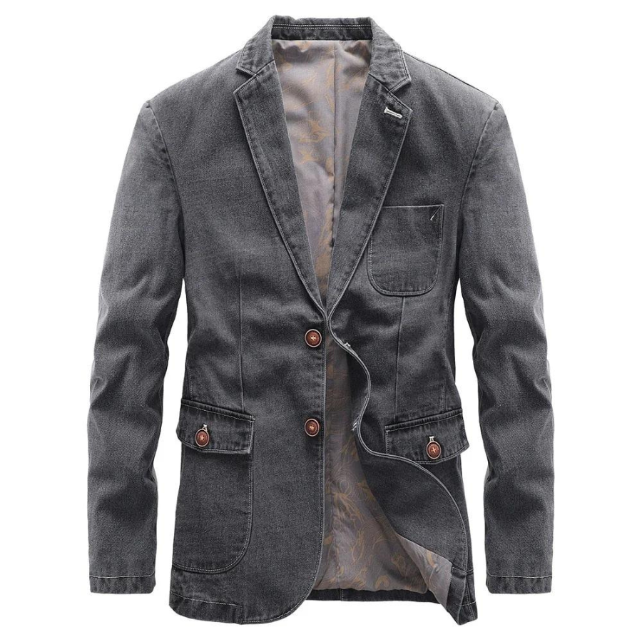 Joseph -  Heren Denim Blazer met Ingesneden Revers, Knoopsluiting, Casual Slim Fit Jasje