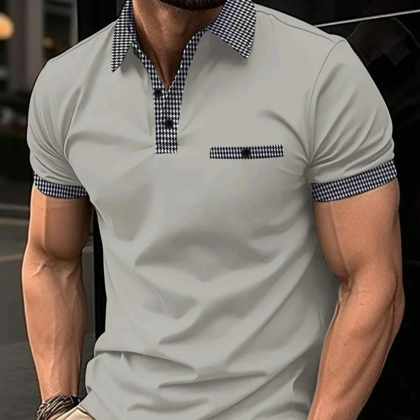 Erfgoed -Heren Poloshirt met Geruite Accenten, Slim Fit, Korte Mouw, Casual Kleding