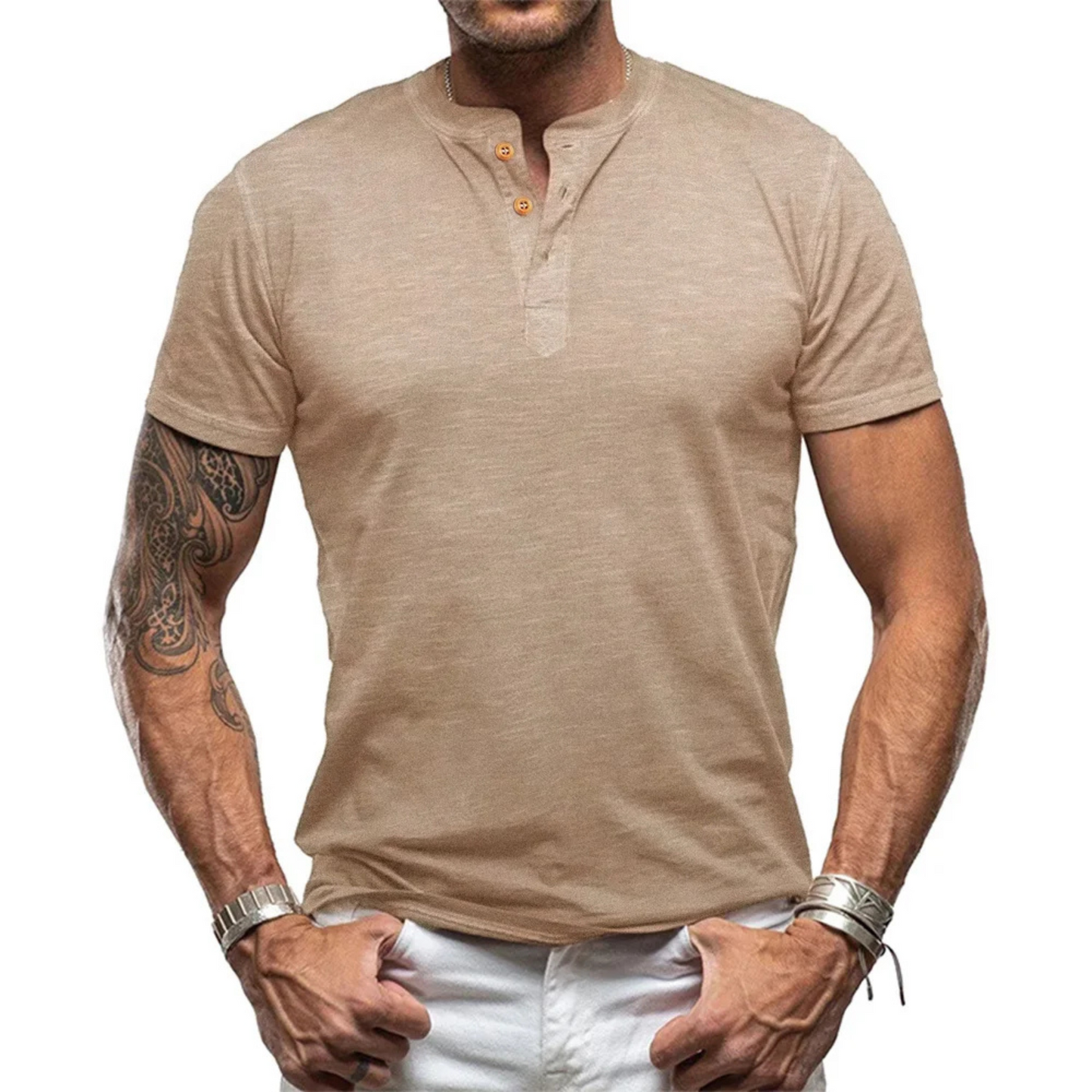 Jadiel - Heren Korte Mouw Henley T-Shirt - Casual, Slim Fit, Knoopsluiting