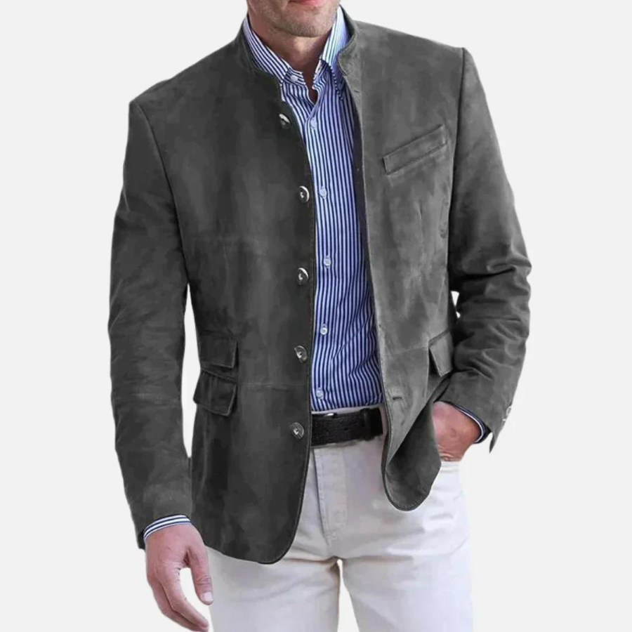 Jackson - Heren Suède Blazer met Opstaande Kraag, Knoopsluiting, Slim Fit, Casual Jasje