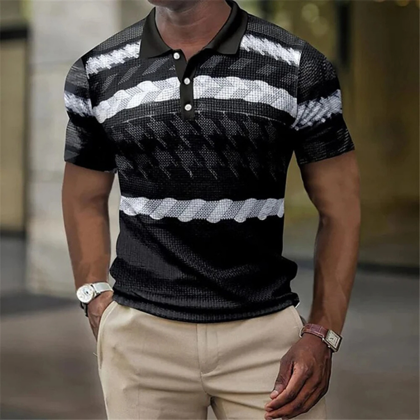 Kradex - Heren Moderne Kunst Polo Shirt met Abstract Grafisch Design - Korte Mouw, Casual Pasvorm, Knoopsluiting