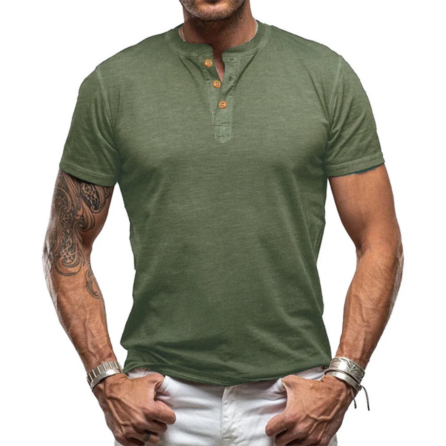 Jadiel - Heren Korte Mouw Henley T-Shirt - Casual, Slim Fit, Knoopsluiting