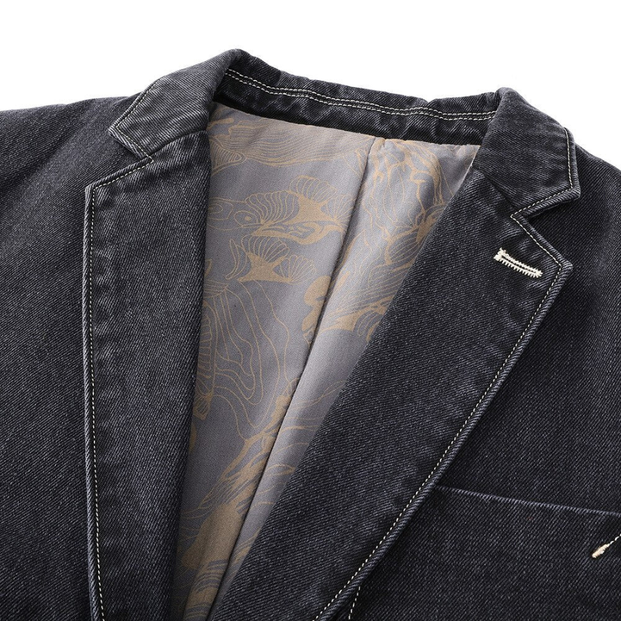 Joseph -  Heren Denim Blazer met Ingesneden Revers, Knoopsluiting, Casual Slim Fit Jasje