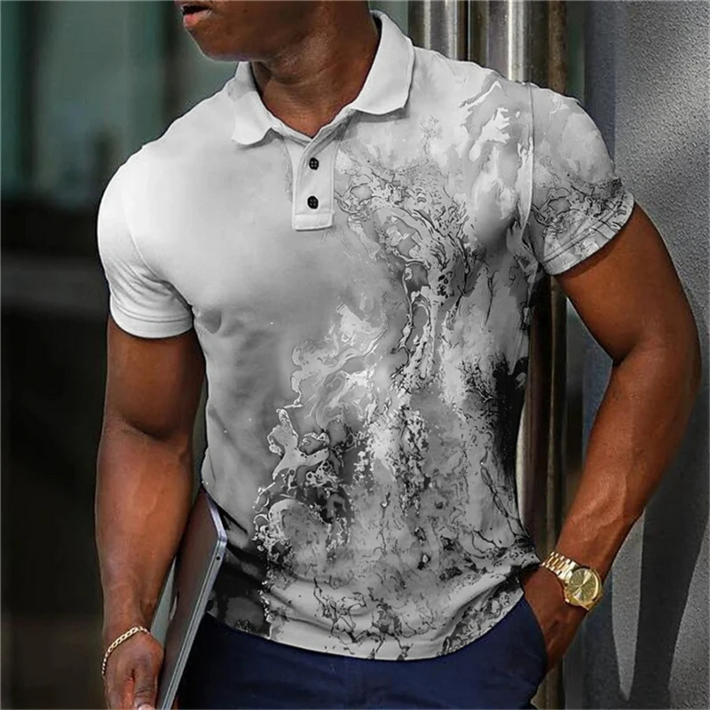 StedMen - Heren Casual Poloshirt met Abstracte Print, Korte Mouw, Slim Fit