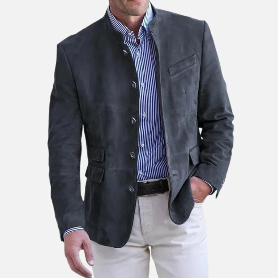 Jackson - Heren Suède Blazer met Opstaande Kraag, Knoopsluiting, Slim Fit, Casual Jasje