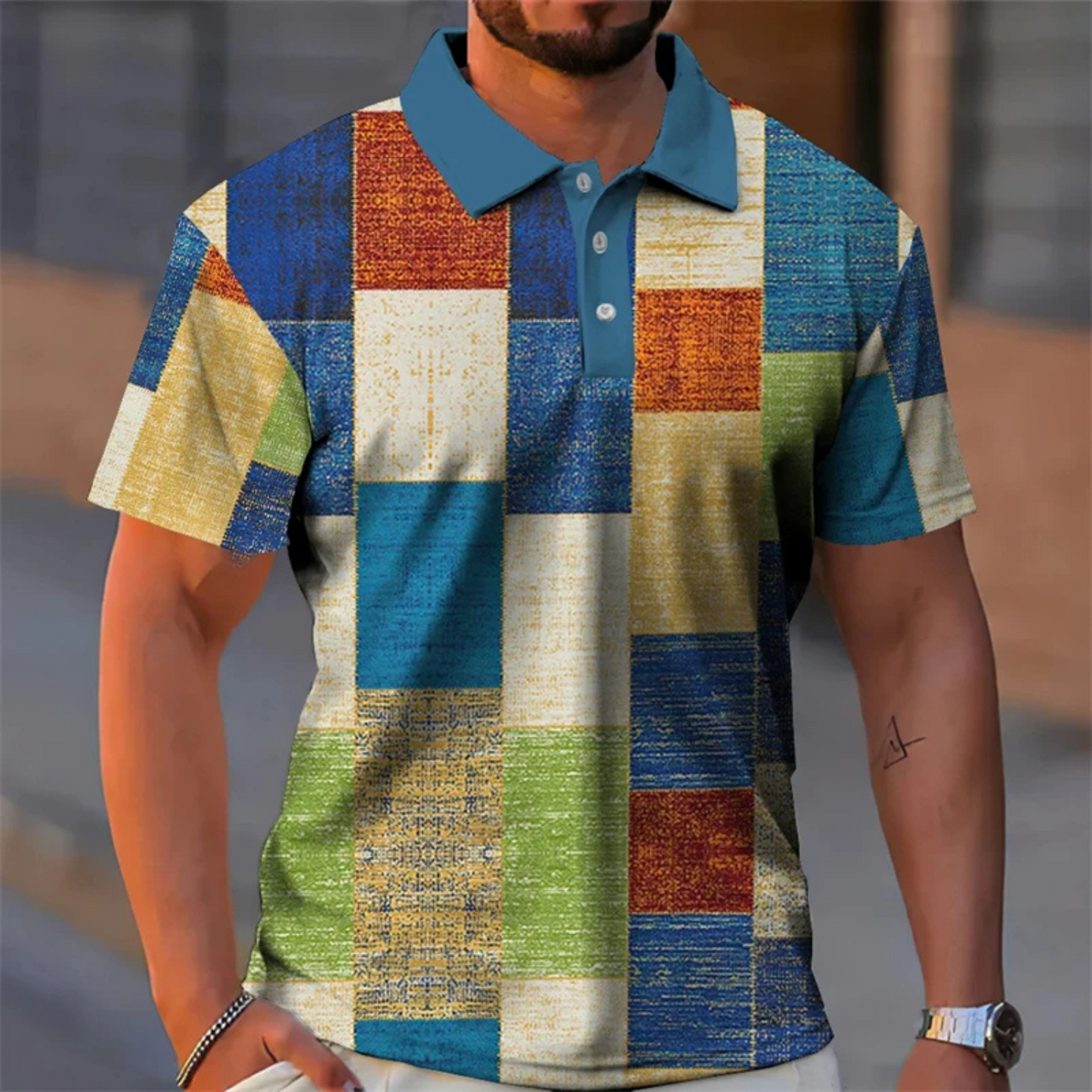 NuMove - Herenshirt met Geometrische Print en Korte Mouwen, Casual Pasvorm