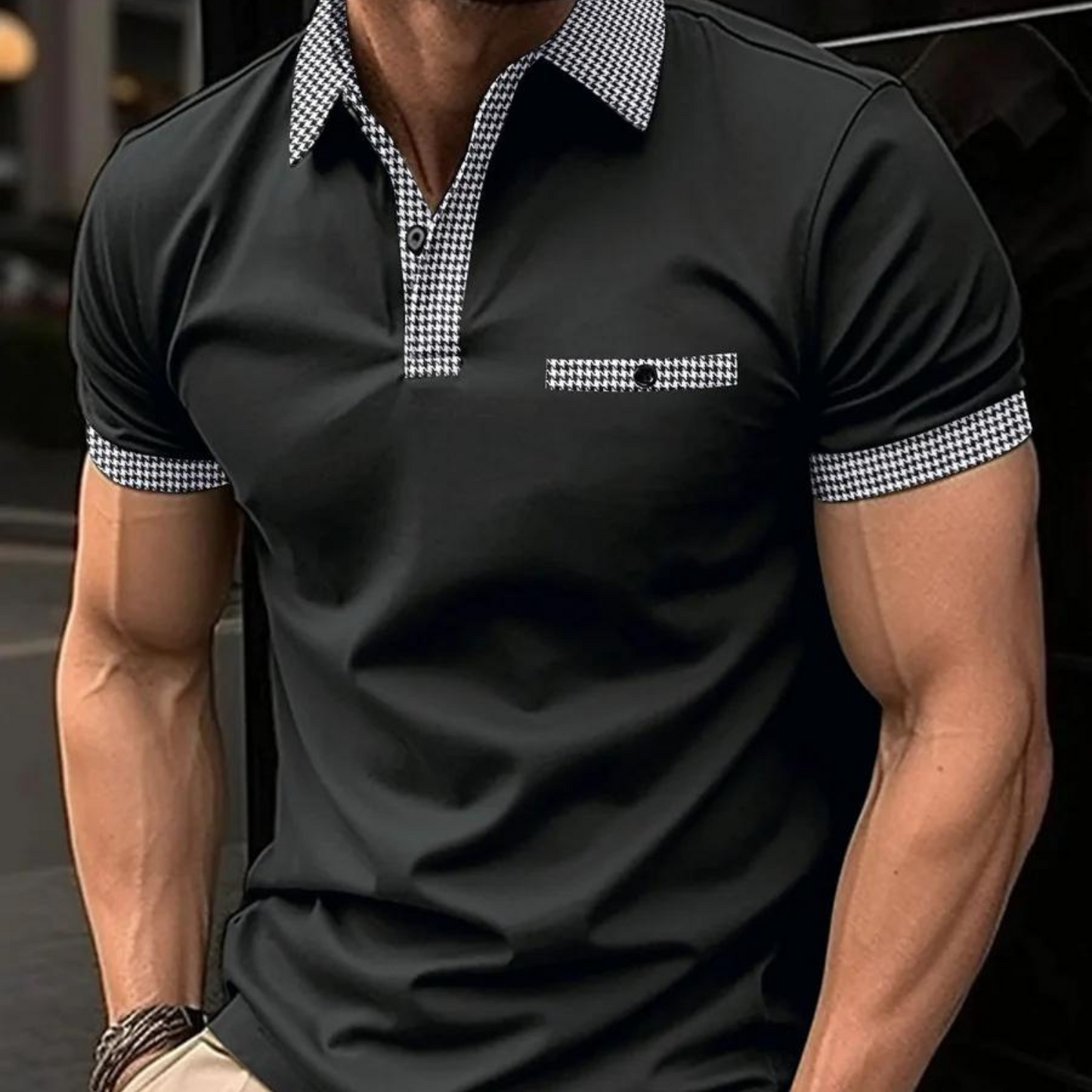 Erfgoed -Heren Poloshirt met Geruite Accenten, Slim Fit, Korte Mouw, Casual Kleding