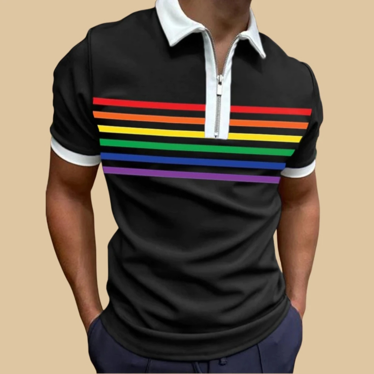 Volmar -  Heren Gradient Polo Shirt met Ritskraag - Korte Mouw, Casual Pasvorm, Ombre Design