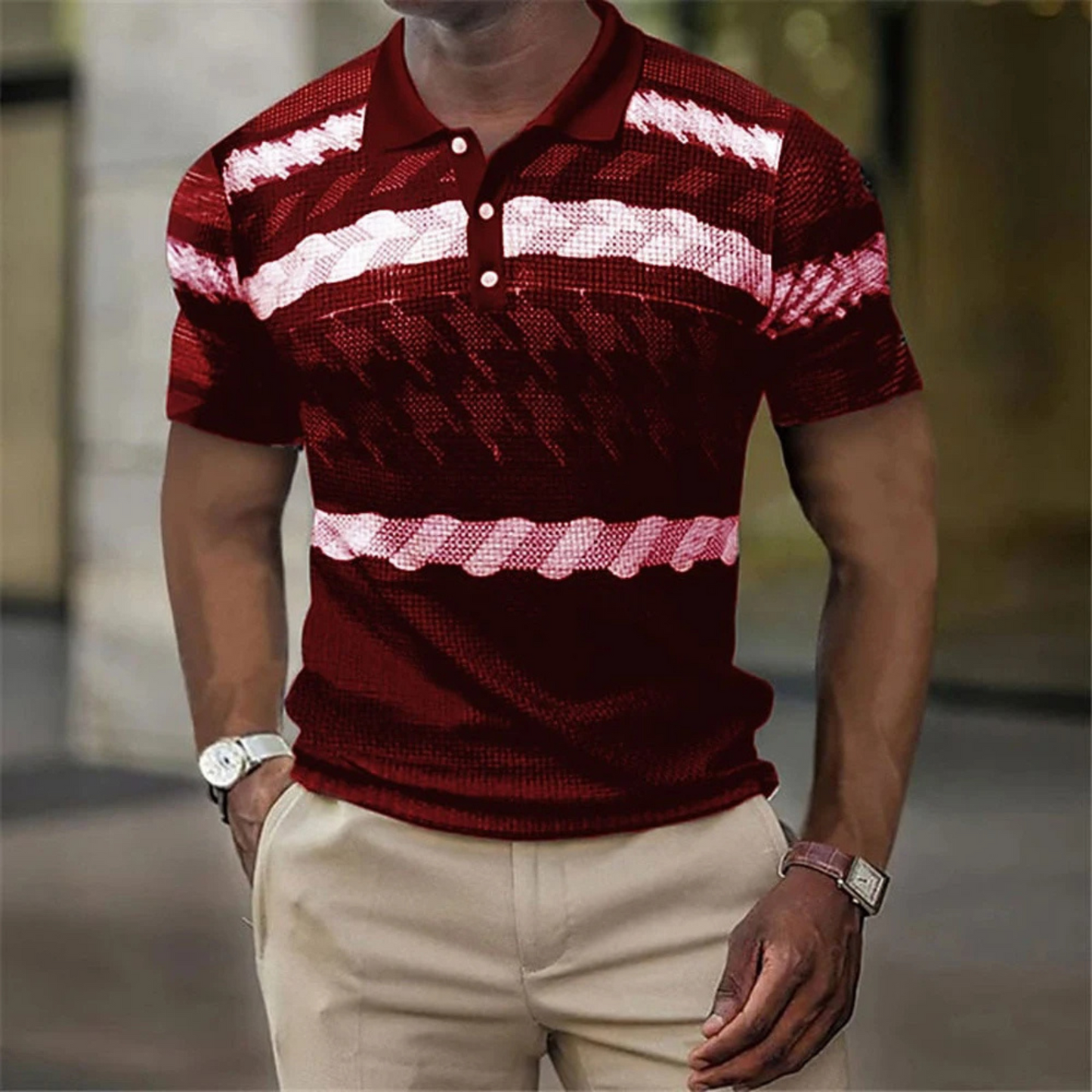 Kradex - Heren Moderne Kunst Polo Shirt met Abstract Grafisch Design - Korte Mouw, Casual Pasvorm, Knoopsluiting