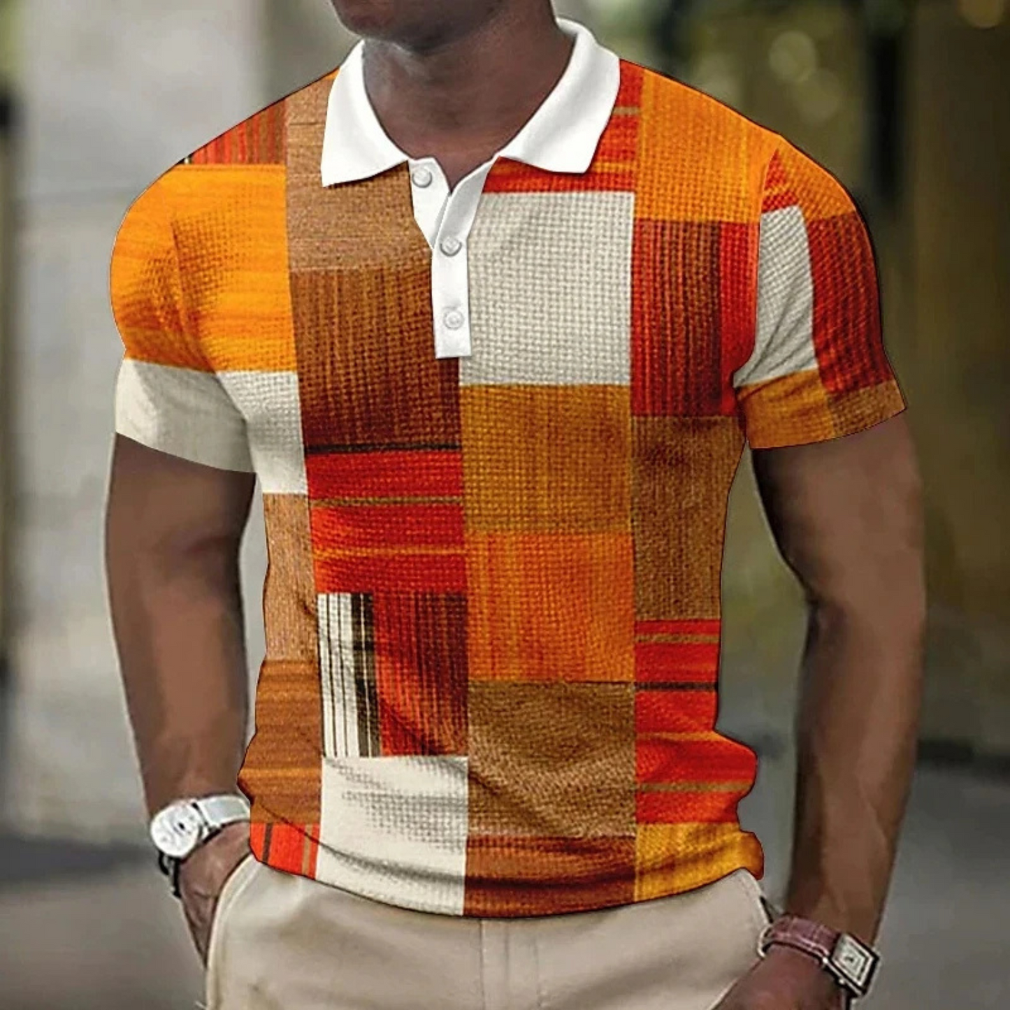 NuMove - Herenshirt met Geometrische Print en Korte Mouwen, Casual Pasvorm