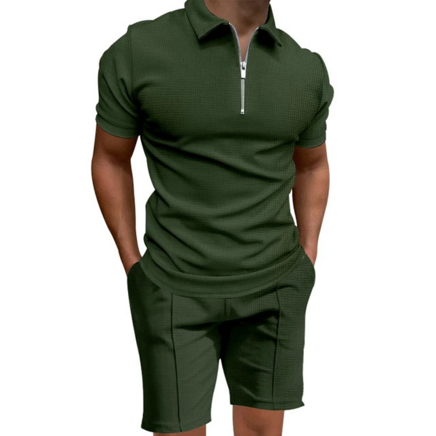 Zelvor - Heren Korte Mouw Ritssluiting Polo Set - Casual Tweedelig Outfit met Shorts