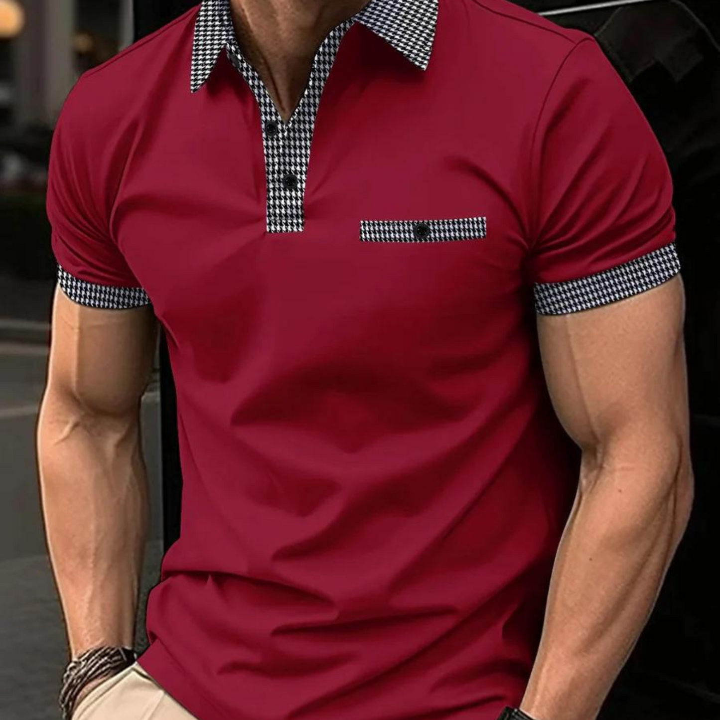 Erfgoed -Heren Poloshirt met Geruite Accenten, Slim Fit, Korte Mouw, Casual Kleding