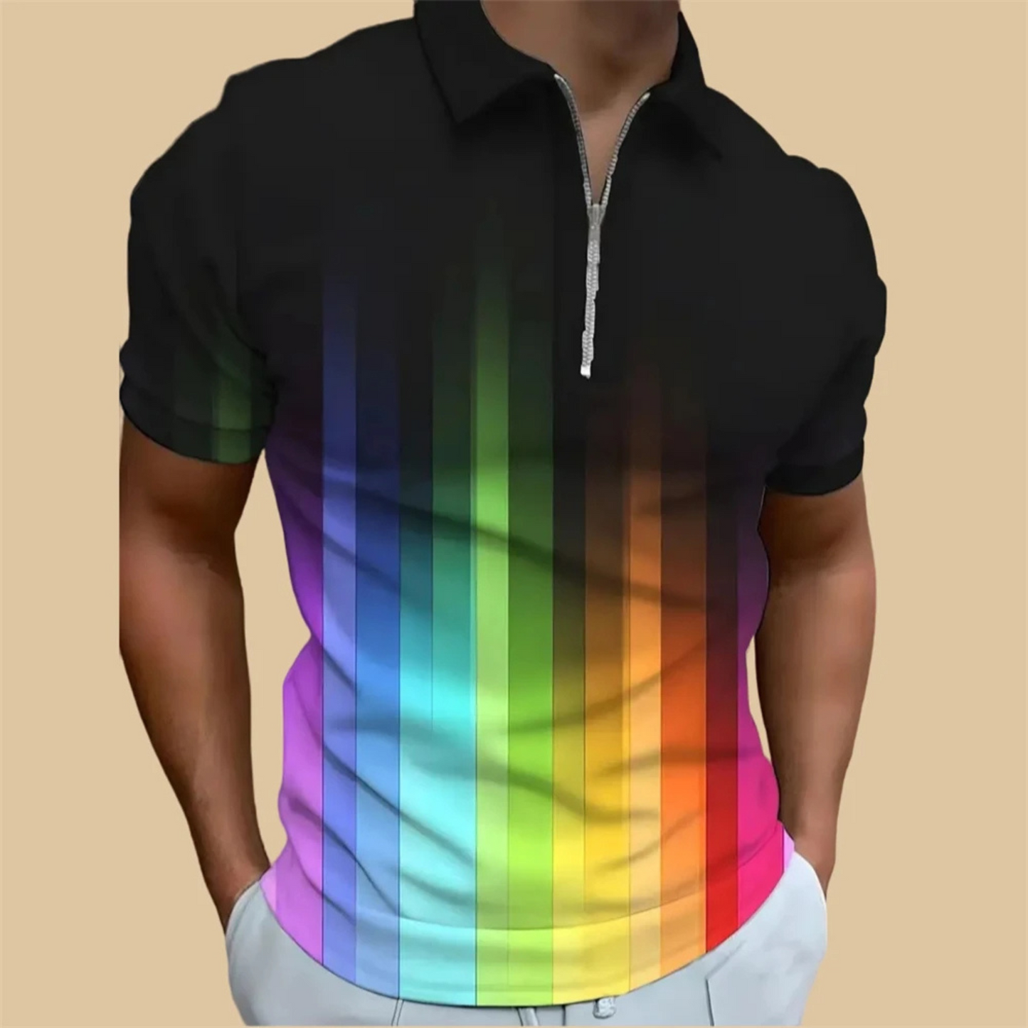 Volmar -  Heren Gradient Polo Shirt met Ritskraag - Korte Mouw, Casual Pasvorm, Ombre Design