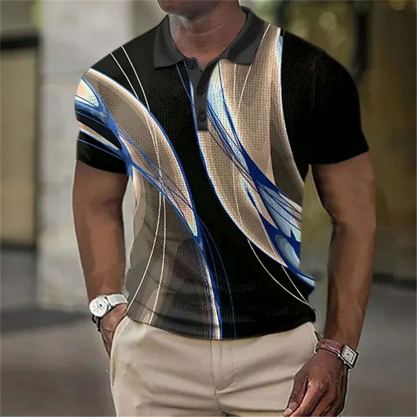 StedMen - Heren Casual Poloshirt met Abstracte Print, Korte Mouw, Slim Fit