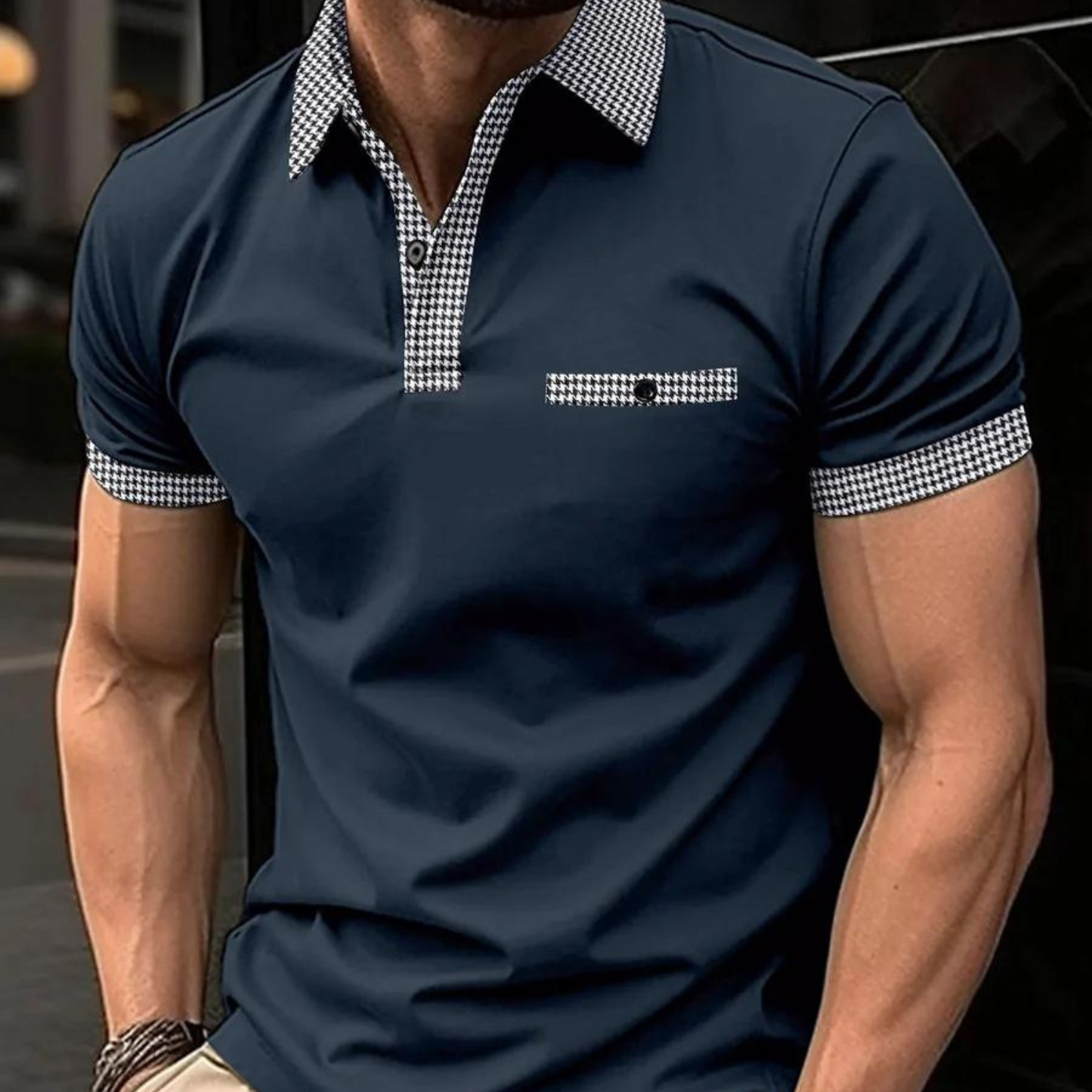 Erfgoed -Heren Poloshirt met Geruite Accenten, Slim Fit, Korte Mouw, Casual Kleding