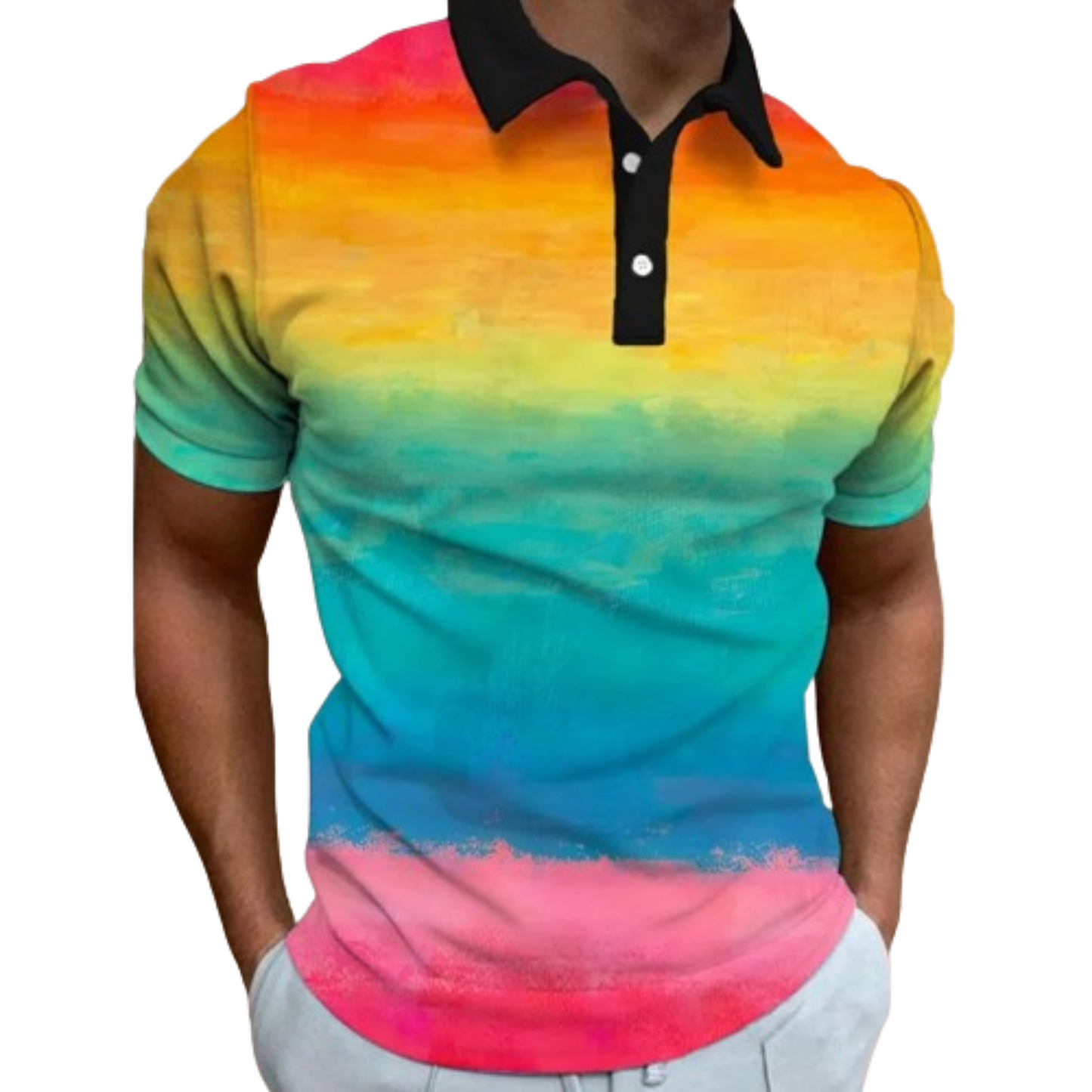 Zanvor - Heren Gestreepte Gradient Polo Shirt met Knoopsluiting - Korte Mouw, Casual Pasvorm, Ombre Design