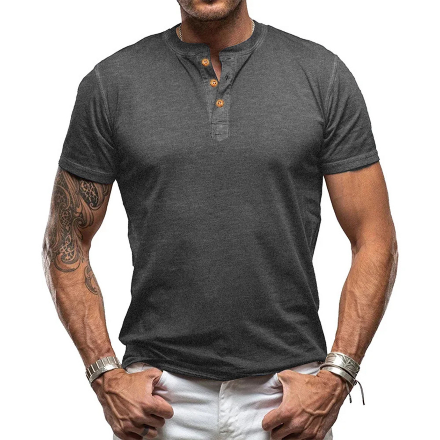 Jadiel - Heren Korte Mouw Henley T-Shirt - Casual, Slim Fit, Knoopsluiting