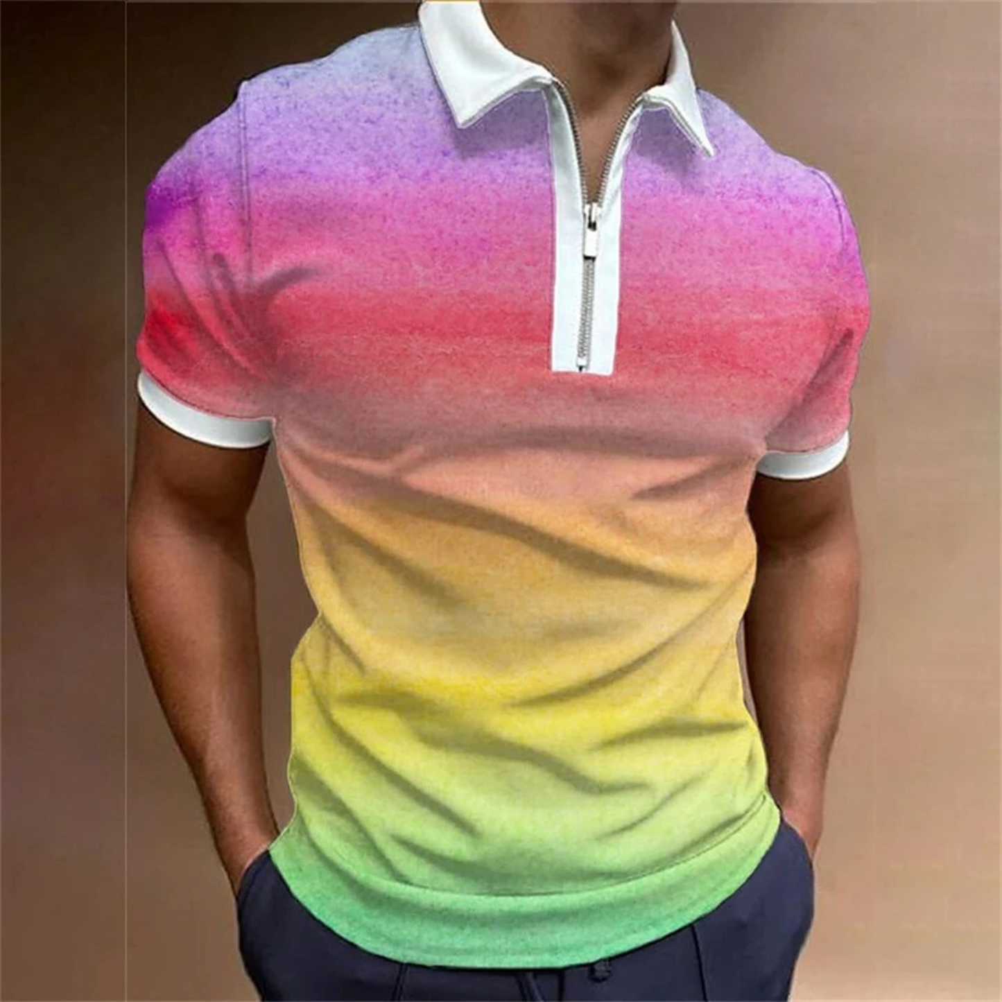 Volmar -  Heren Gradient Polo Shirt met Ritskraag - Korte Mouw, Casual Pasvorm, Ombre Design