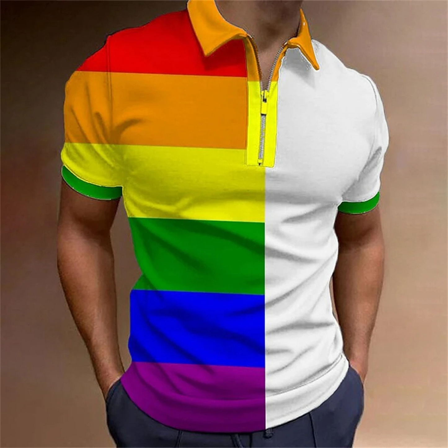 Volmar -  Heren Gradient Polo Shirt met Ritskraag - Korte Mouw, Casual Pasvorm, Ombre Design