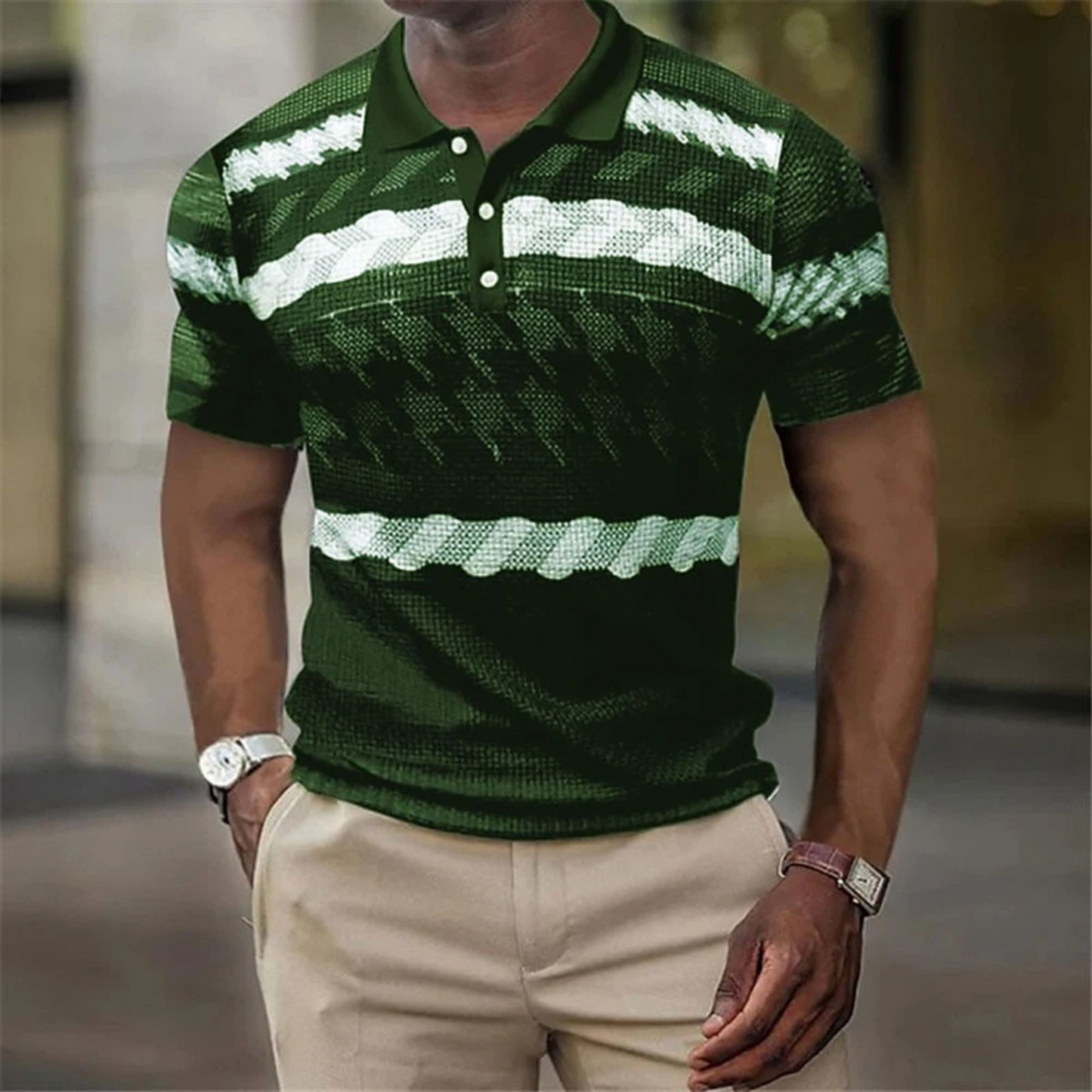 Kradex - Heren Moderne Kunst Polo Shirt met Abstract Grafisch Design - Korte Mouw, Casual Pasvorm, Knoopsluiting