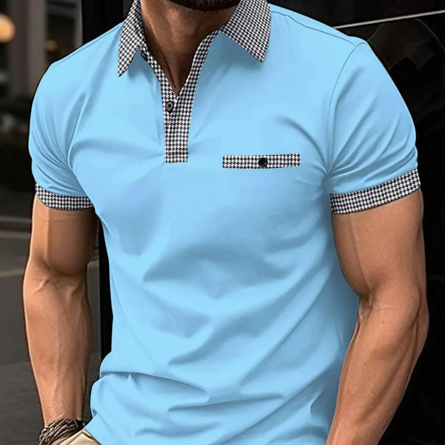 Erfgoed -Heren Poloshirt met Geruite Accenten, Slim Fit, Korte Mouw, Casual Kleding