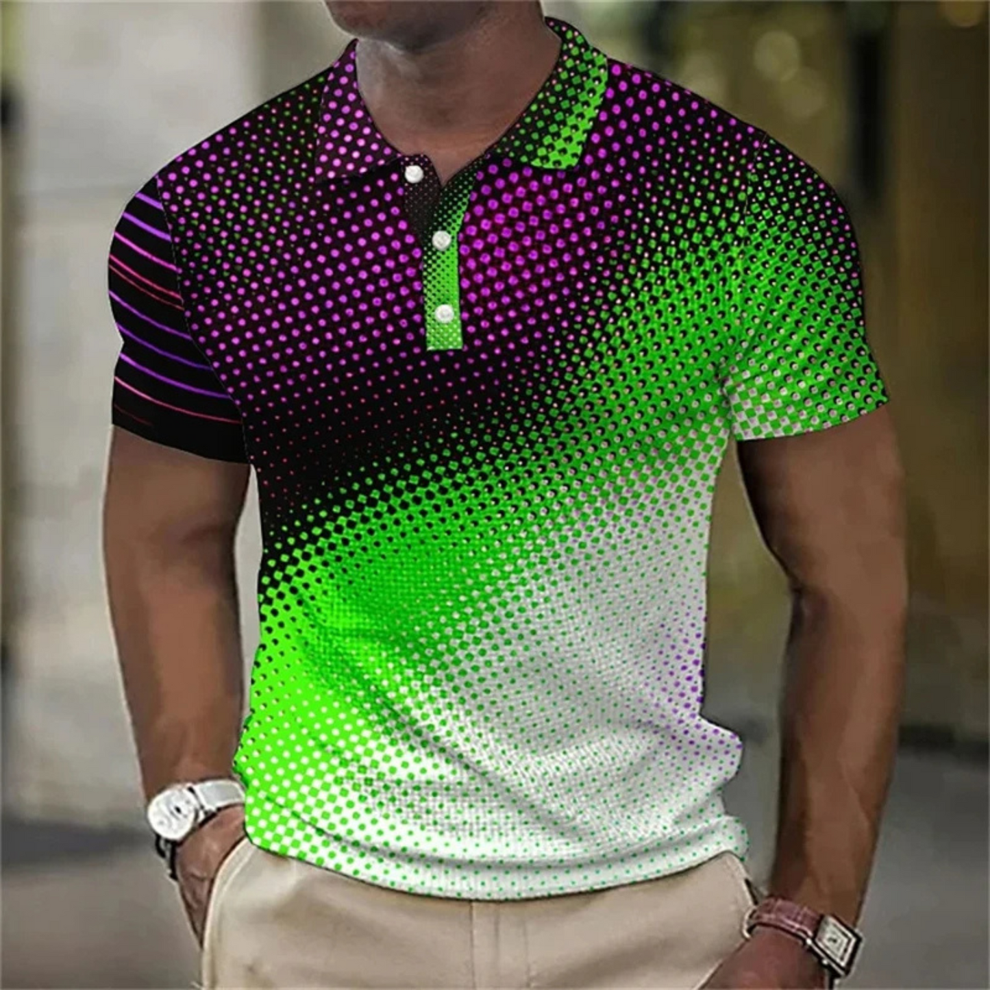 StedMen - Heren Casual Poloshirt met Abstracte Print, Korte Mouw, Slim Fit