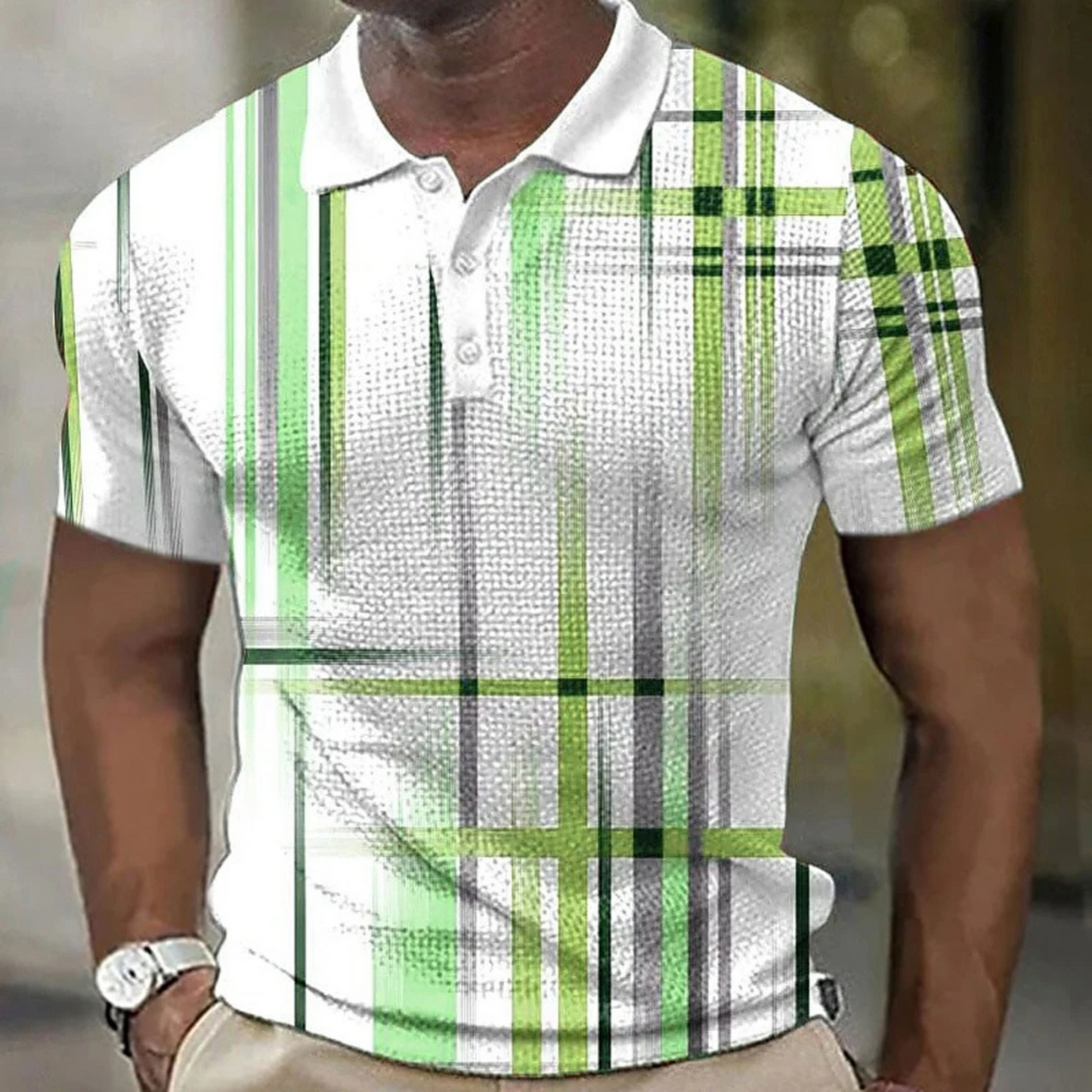 Classic - Heren Poloshirt met Korte Mouwen en Verticaal Gestreept Ontwerp, Casual Fit