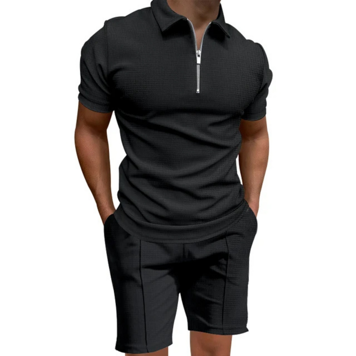 Zelvor - Heren Korte Mouw Ritssluiting Polo Set - Casual Tweedelig Outfit met Shorts