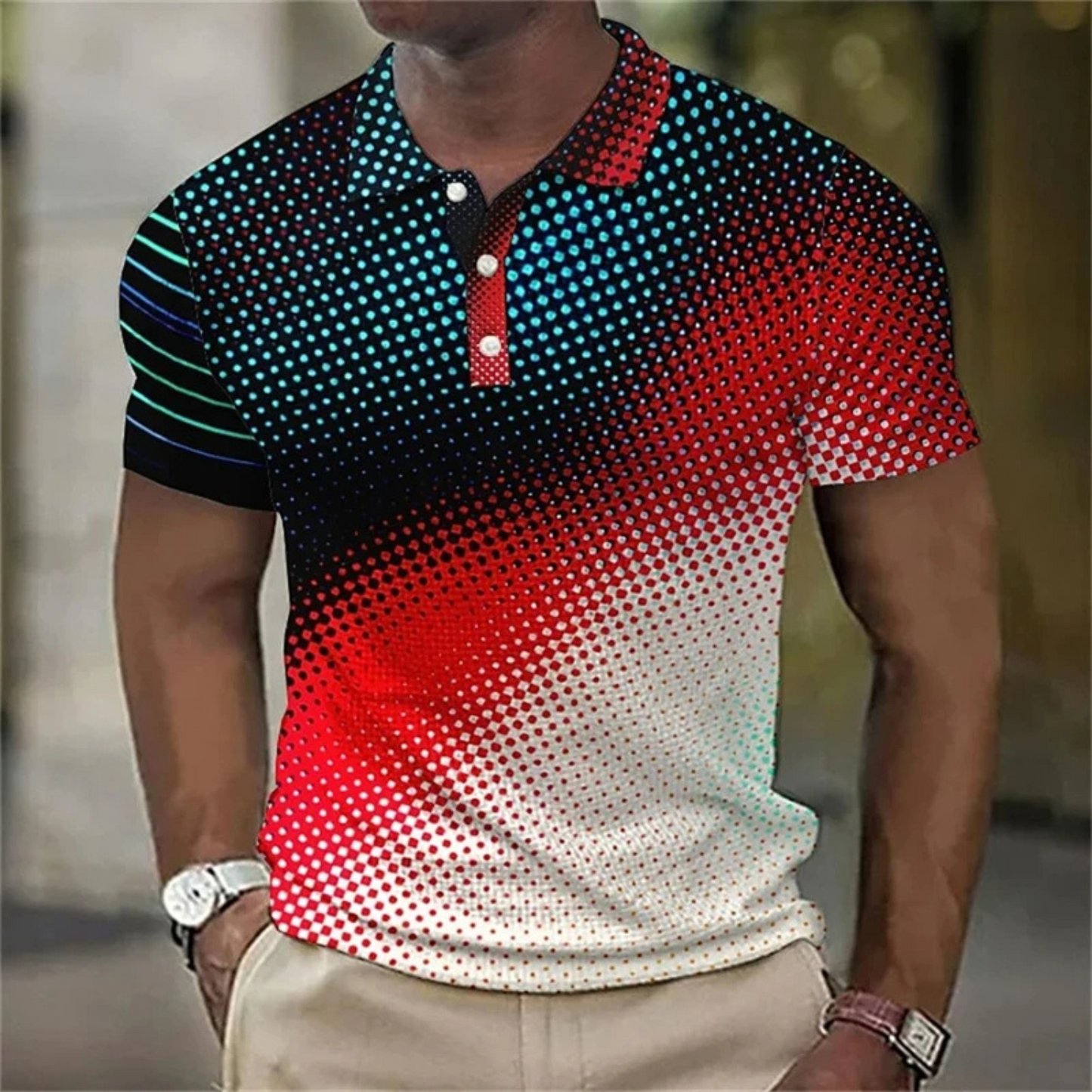 StedMen - Heren Casual Poloshirt met Abstracte Print, Korte Mouw, Slim Fit