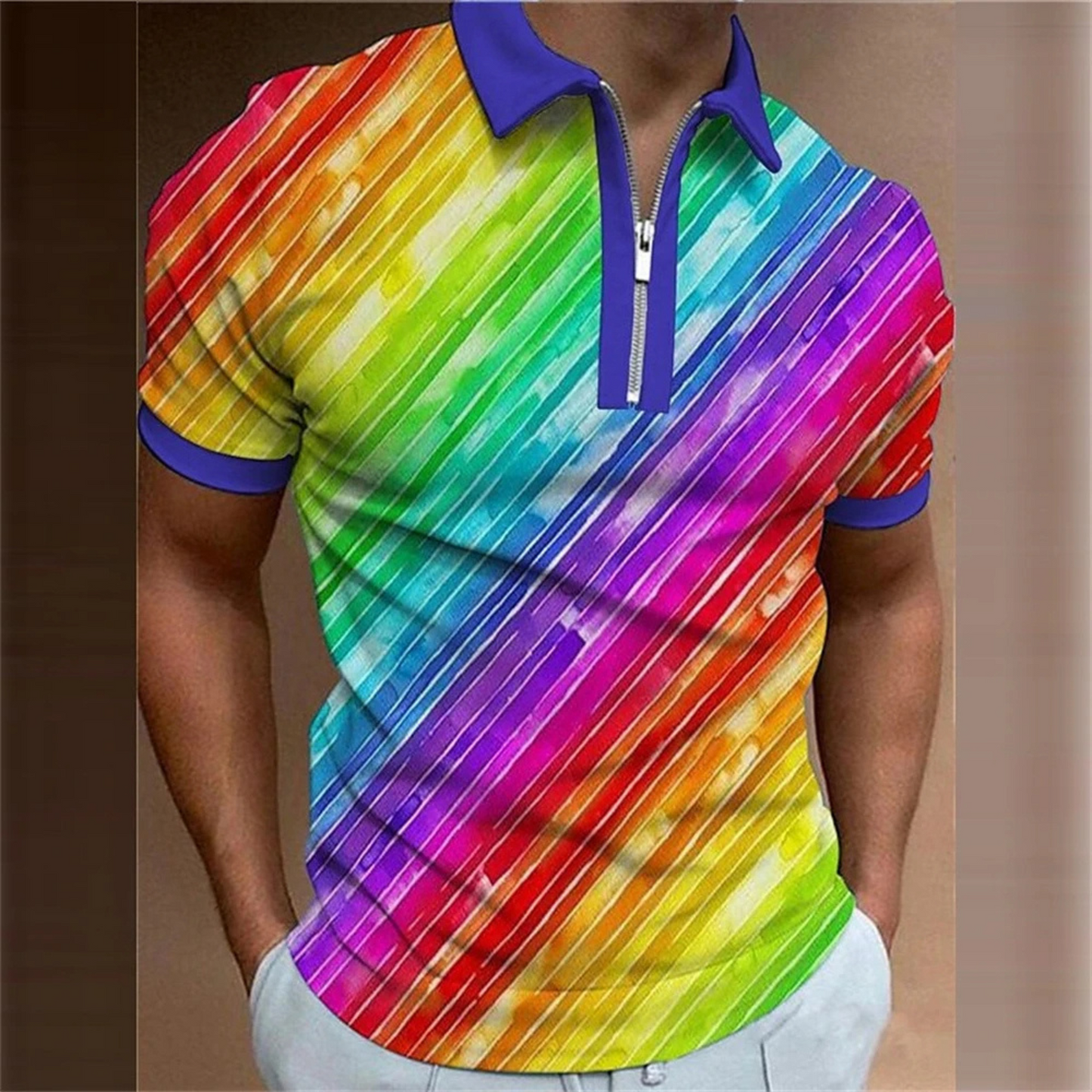 Volmar -  Heren Gradient Polo Shirt met Ritskraag - Korte Mouw, Casual Pasvorm, Ombre Design