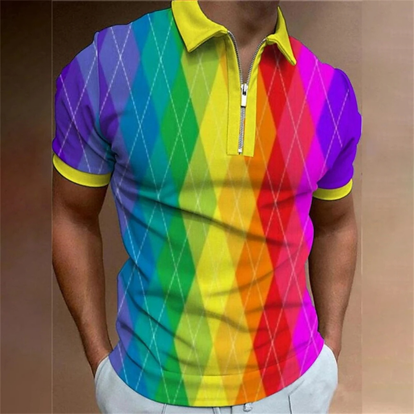 Volmar -  Heren Gradient Polo Shirt met Ritskraag - Korte Mouw, Casual Pasvorm, Ombre Design